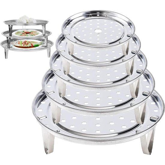 Roestvrijstalen stoompan, 5 stuks, stoominzetstuk, ronde standaard, stoominzet van roestvrij staal, voor kookpannen, potten, taartrooster, afkoelrooster voor koken, braden, bakken, 18/20/22/24/26 cm.