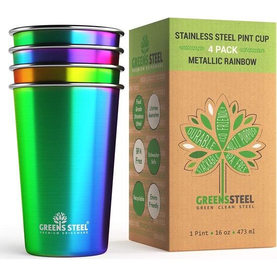 Roestvrijstalen beker, regenboog, 475 ml, stapelbare en herbruikbare drinkset, voor kantoor, thuis, reizen en camping, krasbestendig, antislip, lichtbestendig