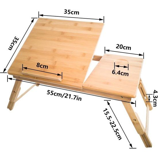 Laptoptafel Laptopstandaard in hoogte verstelbaar Bedlade 55x35cm opklapbaar gemaakt van bamboe