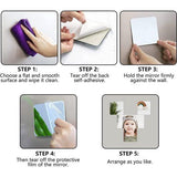 Vierkant acryl spiegelstickervel, 10 stuks acryl spiegel-muurstickers, 15 cm x 15 cm, verwijderbare muurstickers, voor badkamer, woonkamer, slaapkamer, stickers (zilver)