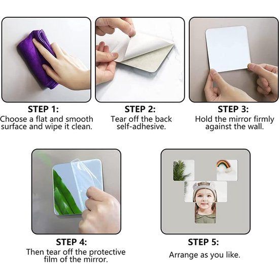 Vierkant acryl spiegelstickervel, 10 stuks acryl spiegel-muurstickers, 15 cm x 15 cm, verwijderbare muurstickers, voor badkamer, woonkamer, slaapkamer, stickers (zilver)