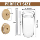 720 ml Bubble Tea mok inmaakglas glazen bekers set van 2 drinkglas met rietje en anti-schimmel bamboedeksel, brede hals Iced Coffee glas, vruchtensapbeker, Mason Glas Tumbler Cup Boba Tea glas