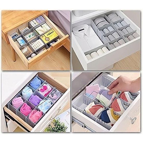 16 verstelbare lade-indelingen, lade-indelingen, bureau, keukenplank, commode, make-up shop, ondergoed, sokken (grijs)