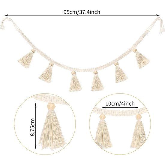 Macramé wandtapijt, franjesslinger, banner, katoenen geweven wanddecoratie voor boho, huisdecoratie, kinderkamer, buikmand, decoratie, 6,5 cm x 75 cm