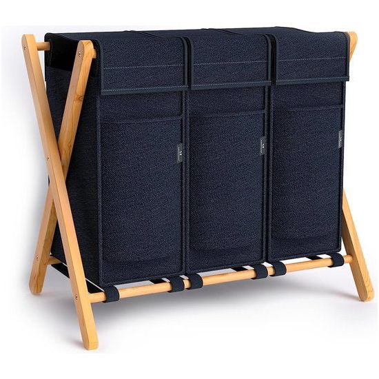 Wasmand met 3 flessen, 150 liter, bamboe, wasverzamelaar, sorteersysteem, X-former wasmand