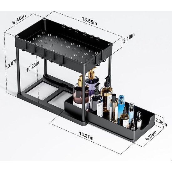 spoelbakorganizer, 2 stuks, ondergootsteenorganizer, uittrekbaar opbergrek, organizer met 16 haken, wit