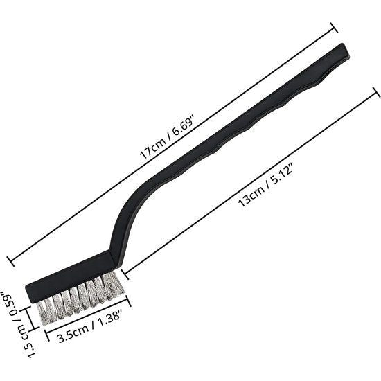 Mini roestvrijstalen draadborstelset (set van 15) - staalborstel met gebogen kunststof handgreep en ophanggat - ambachtelijke borstel voor het reinigen van metselwerk, metaalwerk