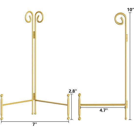 10 inch platenstandaard voor presentatie, gouden metalen framehouder voor foto's en decoratieve platen, opvouwbare schildersezel-displaystandaard voor borden, boeken en kunst (pak van 2)