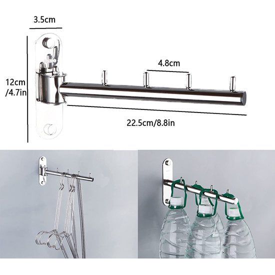Roestvrij Staal Met Zwenkarm Wandkleerhanger Rail Wandkapstok Badjashaken, Handdoekhaken, Garderobehaak Modern En Ruimtebespare Kapstok Voor Was, Slaapkamer, Badkamer, Balkon