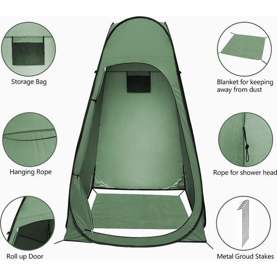 pop-up omkleedtent, toilettent met inkijkbescherming, ritssluiting, douchetent, werptent, mobiel outdoor toilet, camping, privacy, toilettent, draagbare tent, kleedcabine voor buiten, douche