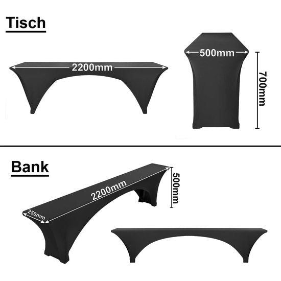 Leopold Stretch - Biertafelhoezenset 3-delig voor biertentgarnituur - 50cm of 70cm tafelbreedte - met Öko-Tex zegel Standard 100: "Getest vertrouwen 31188 (zwart 50x220cm)
