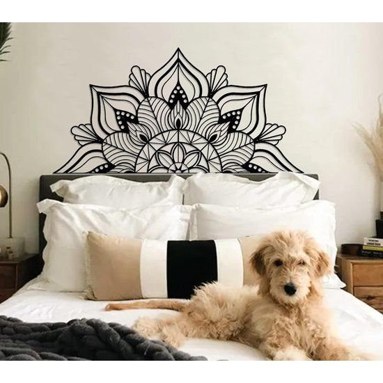 Grote Metalen Mandala Muurdecoratie Unieke Lotusbloem Muurkunst voor Thuis Slaapkamer Kantoor Binnen Buiten (Zwart)