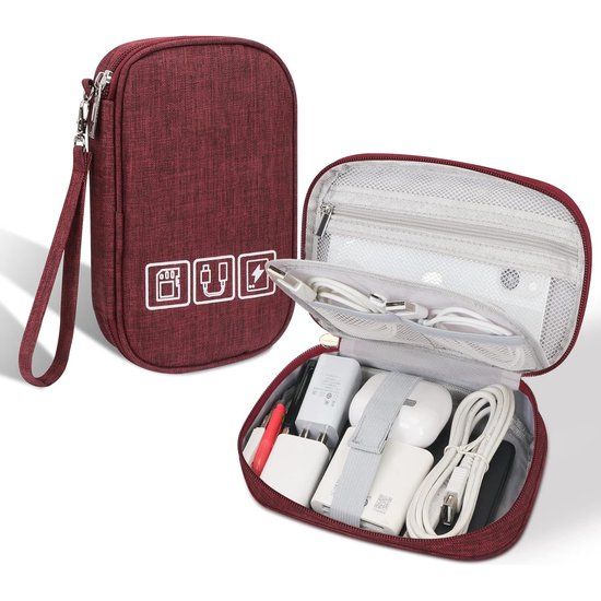 Kabeltas, organisator voor elektronische accessoires, draagbare kabelorganizer, reiskabeltas organisatortas voor elektronisch, USB-sticks, powerbank, SD-kaart, oplaadkabel, rood