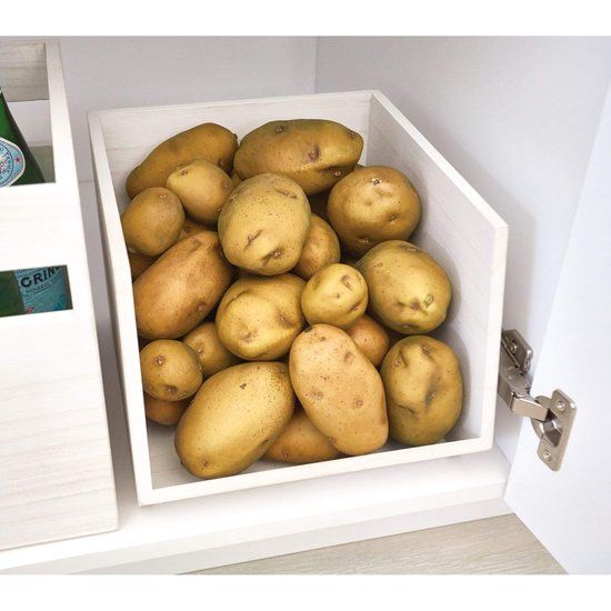 Open opbergdoos aan de voorkant, keukenkastorganizer gemaakt van paulowniahout voor plank of voorraadkast, veelzijdige opbergdoos, wit