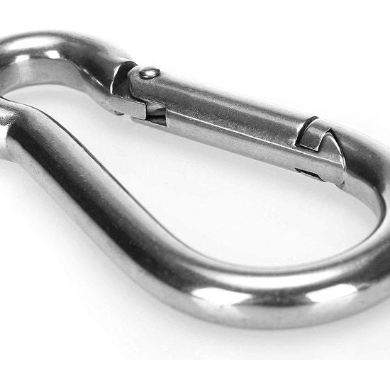 2 x karabijnhaken - premium karabijnhaak van weerbestendig roestvrij staal 304 - stalen haken met 180 kg draagvermogen / WLL voor sleutelhangers, tuin, huishouden, handwerk, 100 x 10 mm