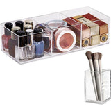 Cosmetische organizer, make-up-opbergdoos, cosmeticakwast, doorzichtige make-upkwastenhouder met 3 vakken, make-upbox voor eyeliners, kwast, lippenstift, make-uptafel, accessoires, opslag, 1 stuk