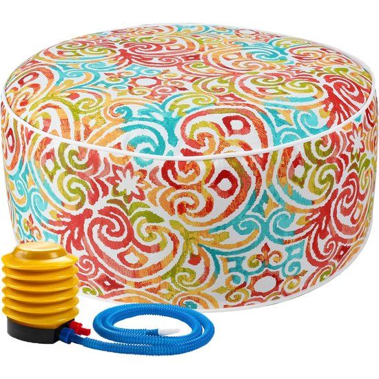 Opblaasbare kruk - kleurrijke kruk binnen en buiten -50 * 23 cm gebreide kruk waterdicht gemaakt van polyester en PVC voor tuinzwembad woonkamer -Corinthian Dapple