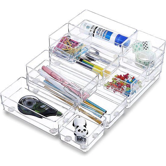 11-delige lade-organizer - doorzichtige plastic verdelers/make-up-organizers voor slaapkamer badkamer kantoor keuken - lade-organizers voor cosmetica briefpapier