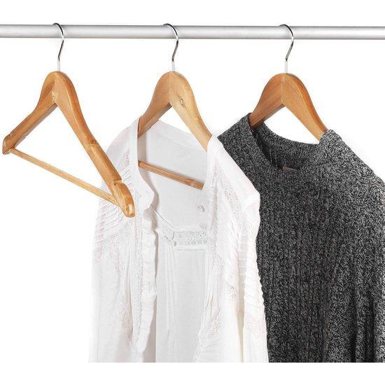 Houten kleerhangers, sterke kledingroedes en kleerkasten, kleerhangers met zoombinder, ruimtebesparende, antislip kleerhangers voor overhemden/pak, hout