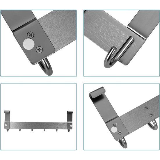 Deurkapstok, A3, deurhaken, 1,5 cm, grijs, kledinghaken, deurhaaklijst met 6 haken, deurhaken om op te hangen, voor keuken, woonkamer, slaapkamer, badkamer