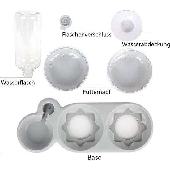 Kattenbakset, 15° kantelbare dubbele natvoerbak met automatische waterfles voor kleine en middelgrote honden en katten