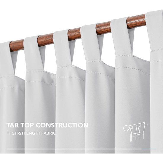 Deconovo Gordijnen Verduisterend met Lussen, Ondoorzichtige Kerst Gordijnen met Warmtewerende Stof voor Woonkamer, 140x175 cm (B x H), Grijswit, set van 2