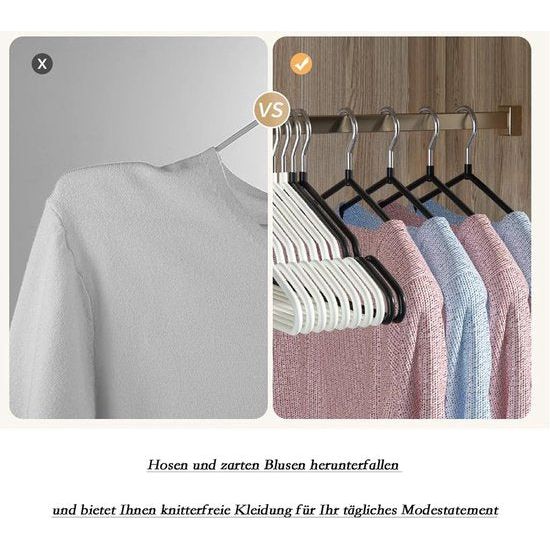 Kleerhangers van metaal (40 cm), 20 stuks, ruimtebesparende kleerhangers voor volwassenen, 0,4 cm dik, belastbaar met zware kleding, beugel met antislip groef voor mantels, broeken (wit)