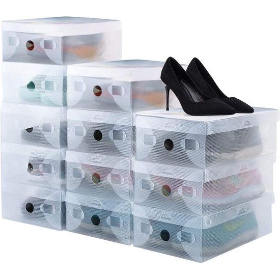 20 stuks schoenendozen, stapelbare opbergdoos, plastic schoenendoos, inklapbaar, transparant mooie organizer, ruimtebesparing, voor mannen en vrouwen, 28 x 18 x 9,5 cm