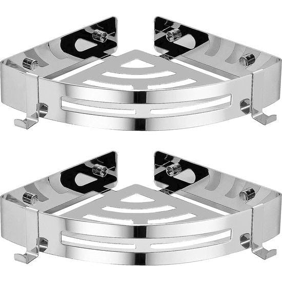 Doucheplank, zonder boren, douchemand, badkamer, douchehoek, driehoekig hoekrek, douchewand, doucheplank, geen schade aan wandhouder, voor badkamer, 2 stuks, zilver