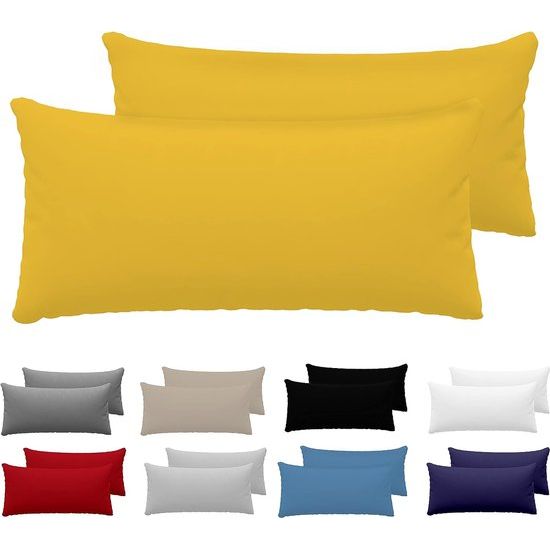 Kussensloop 40 x 80 (set van 2) - 100% jerseykatoen, 150 g/m² kussenslopen - geel, voor kussensloop 40 x 80 cm, kussenhoes, resistent en hypoallergeen
