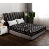 Hoeslaken, 200 x 200 cm, zwart geometrisch roosterpatroon hoeslaken, zacht microvezel boxspringlaken geschikt voor matrassen van 30 cm