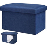 Opvouwbare kruk, 40 x 25 x 25 cm, voetenbank, kist, beklede kruk met opbergruimte, multifunctionele zitkubus als opbergdoos voor slaapkamer, hal, woonkamer (marineblauw)