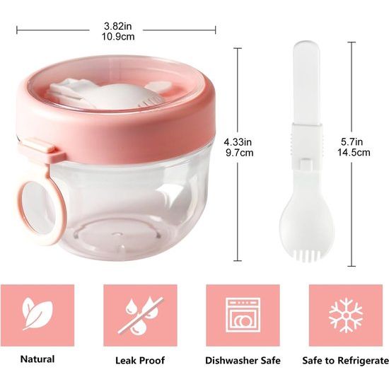 4 stuks Overnight Oats containers met deksel en lepel, 600 ml kunststof Overnight Oats glazen, mueslibeker to go met grote inhoud, luchtdicht voor salade, yoghurt, melk, muesli, fruit