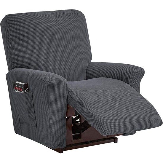 Stretch Cover for Recliner Chair, Armchair Protector with Pockets, Living Room, Plain Velvet Elastic Armchair Cover, Complete Armchair Protector, Adapted for Deck Chair, Sofa Cover (Drak