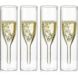 Massief Dubbelwandige Champagne Glas Kristallen Glazen, Klassieker Tulp Goblet Stemless Helder Glazen Bekers, Mondgeblazen Toast Glazen voor Catering, Bruiloften, Feesten, Bars, Familiebijeenkomsten (4)