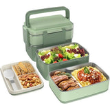 Bento Box, Adult Lunch Box with Stainless Steel Compartment, Leak-Proof, 1500 ml, Large Volume, BPA-Free, Keep Fresh for a Long Time (Green)