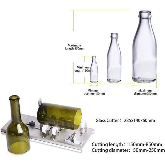 Glassnijder, Flessensnijder voor flessen, roestvrij staal, Flessensnijder, 5 verstelbare wielen, glassnijder voor DIY-flessen