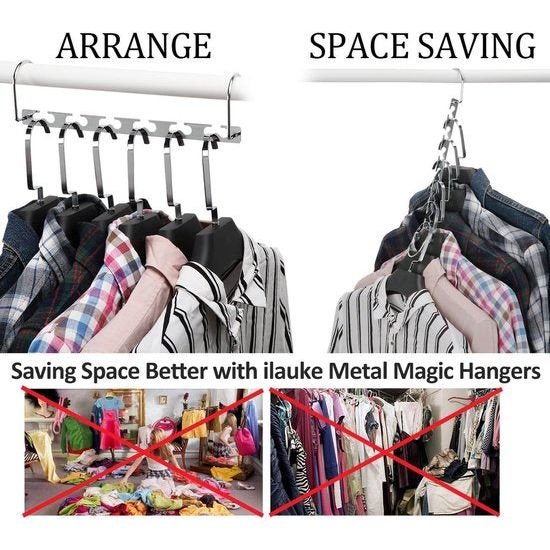 Ruimtebesparende hangers, ilauke 8 stuks antislip kapstokhaken hangers, ruimtebesparende metalen hangerhouder, magische kleerhanger garderobe-organizer voor