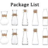 10 stuks heldere glazen bloemenvazen, glazen vazen Bud met touwdesign in verschillende unieke vormen, bloemenvaas middelpunt voor bruiloftsreceptie, bruidsreceptie, babyshower, feest.