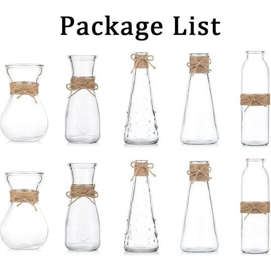 10 stuks heldere glazen bloemenvazen, glazen vazen Bud met touwdesign in verschillende unieke vormen, bloemenvaas middelpunt voor bruiloftsreceptie, bruidsreceptie, babyshower, feest.