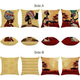 Set van 4 kussenslopen, Afrikaanse vrouwen, 45 x 45 cm, etnische stammen, polyester, linnen, decoratieve kussenovertrekken voor bank, slaapkamer, woonkamer, auto, woondecoratie