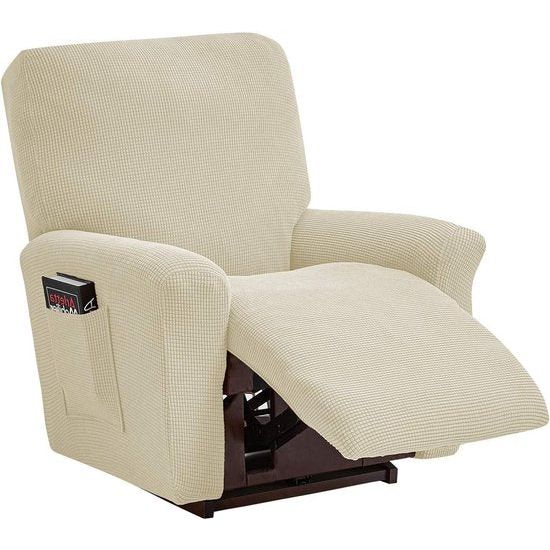 Stretch fauteuilhoes, fauteuilbeschermer met zakken, woonkamer, effen fluweel, elastische fauteuilhoes, complete fauteuilhoes, aangepast voor tv-fauteuilhoes (ligstoel, beige)...