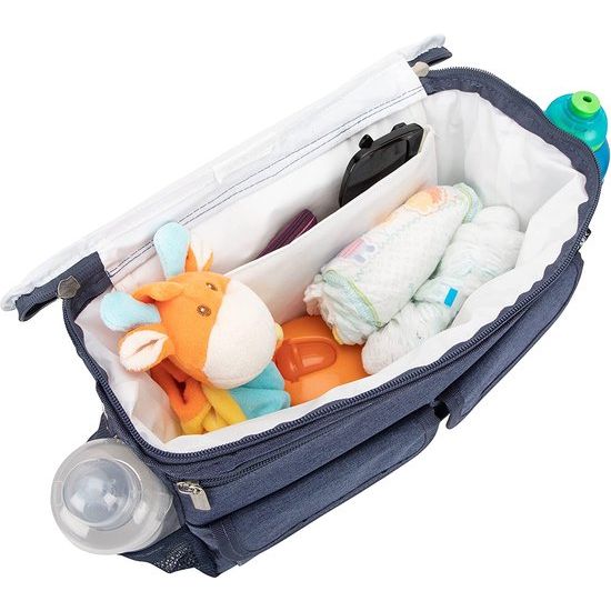 Kinderwagen-organizer en buggy-organizer en kinderwagenbekers plus 2 x kinderwagenclips. blauw w.