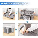 2 stuks opbergdozen voor kleding, opvouwbare kledingopbergbox met metalen frame en 3 ramen, opbergtas voor dekbedden, dekens en kleding, grijs (100 liter)