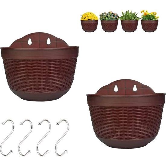 2 stuks hangende bloempot met drainage, kunststof bloempot met drainage, hangende bloempot, voor plantenteelt en decoratie, donkere koffiekleur