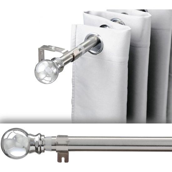 Uittrekbare gordijnroede, roestvrij stalen gordijnroede met 2 houders voor slaapkamer, kinderkamer, kantoor, zilver, 86 tot 132 cm