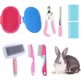 Verzorgingsborstel voor konijnen, kleine huisdierharen, borstelset, massageborstel, haas nagelknipper, kleine huisdierverzorgingsset voor katten, puppy's, konijnen, hamsters (roos)