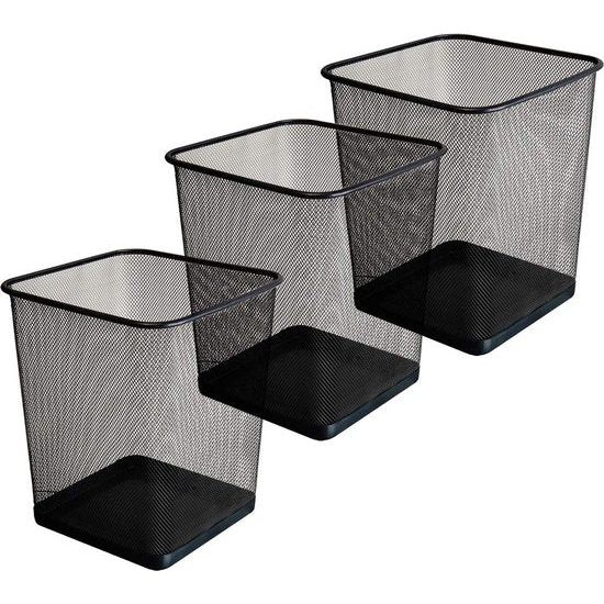 Set van 3 metalen prullenbakken van draadgaas, vierkante prullenbak van lichtgewicht gaas, vuilnisbak, papierbak van gaas voor op kantoor