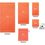 12-delige badstof handdoekenset - 2x lighanddoeken - 4x handdoeken - 2x gastendoekjes - 2x zeepdoekjes - 2x washandjes - bloedsinaasappel