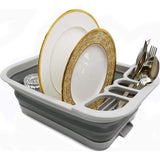 Opvouwbare afdruiprek met afdruiprek, opvouwbare droogrekset, draagbare serviesorganizer, ruimtebesparend keukenopbergvak, grijs, s